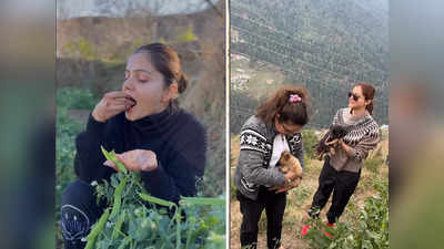 Rubina Dilaik: पंजाबी पति के साथ गांव में रुबीना दिलैक के ठाठ-बाट, खेतों से तोड़ी सब्जी और पकाया पहाड़ी खाना
