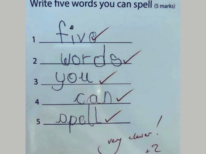 viral answer sheet write five words you can spell kid answer sheet goes viral
