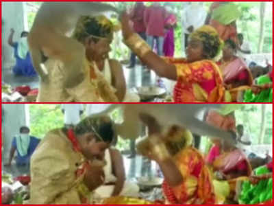 Viral Video : ಮದುವೆ ಶಾಸ್ತ್ರ ಪೂರೈಸುತ್ತಿದ್ದ ವಧು ವರರ ಮೇಲೆ ಚಂಗನೆ ನೆಗೆದ ಕೋತಿ!
