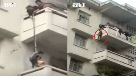 video of a grandmother dangles 7 year old grandson from fifth floor to save cat is going viral