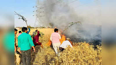 संतकबीरनगर में सैकड़ों बीघा गेहूं की फसल जलकर खाक, विधायक खुद खेतों में बुझाते नजर आए आग