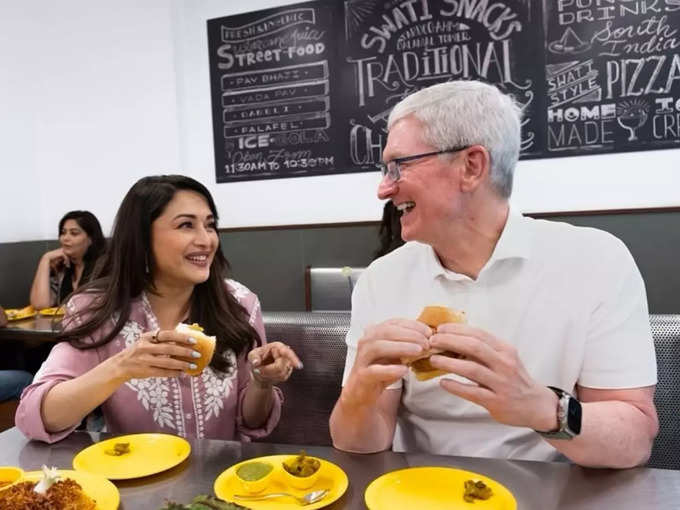 Madhuri Dixit Treats Apple CEO Tim Cook With Vada Pav in Mumbai