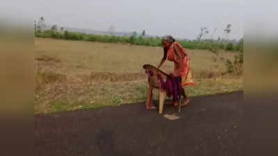 Odisha: ಮನಕಲಕುವ ಘಟನೆ: ಪಿಂಚಣಿ ಹಣಕ್ಕಾಗಿ ಕುರ್ಚಿ ನೆರವಿನಿಂದ ಬರಿಗಾಲಲ್ಲಿ ನಡೆದ 70ರ ವೃದ್ಧೆ