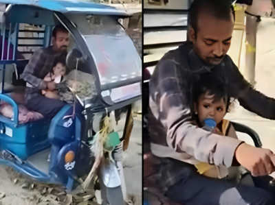 Ballia News: सीने पर दुधमुंही बच्ची को बांधे ई-रिक्शा चलाते हैं कमलेश, इस बेबस पिता की कहानी सुन भर आएंगी आंखें