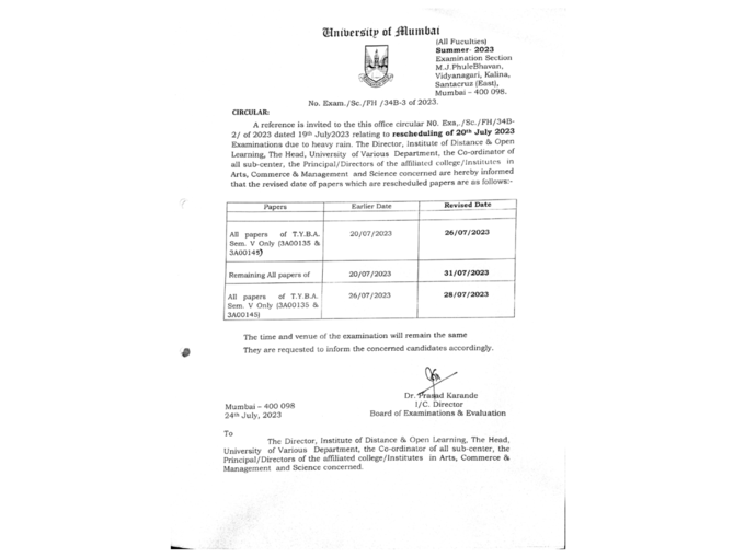 MU Exam Reschedule 2023