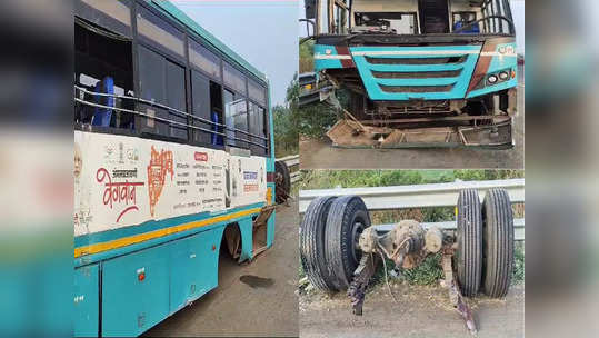 बापरे! सोलापूर-धुळे हायवेवर धावत्या एसटीचं चाक निखळलं; थरारक घटनेनं प्रवाशांच्या अंगावर काटा