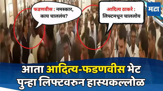 Devendra Fadnavis Aaditya Thackeray meet : देवेंद्र फडणवीस-आदित्य ठाकरेंची विधिमंडळात अचानक भेट, लिफ्टवरुन जोरदार हशा