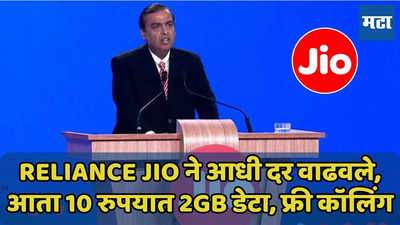 Reliance Jio ने आधी दर वाढवले, आता 10 रुपयात 2GB डेटा, फ्री कॉलिंग