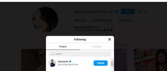 Aishwarya Rai Follows 1 Person On Instagram ie Abhishek Bachchan