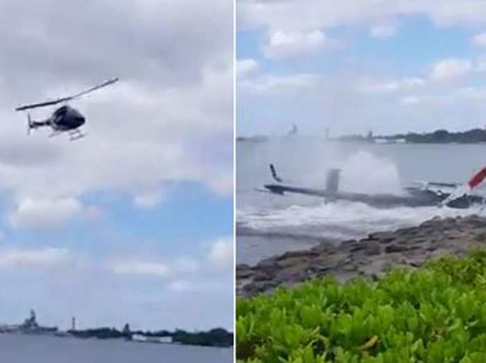 कैमरे में कैद: अचानक समुद्र में आ गिरा हेलिकॉप्टर