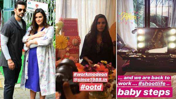 neha dhupia gets into work mode 10 days after giving birth to a baby girl