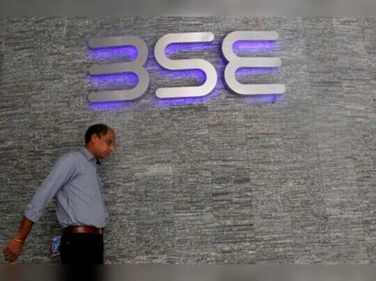 A man walks out of the Bombay Stock Exchange (BSE) building in Mumbai