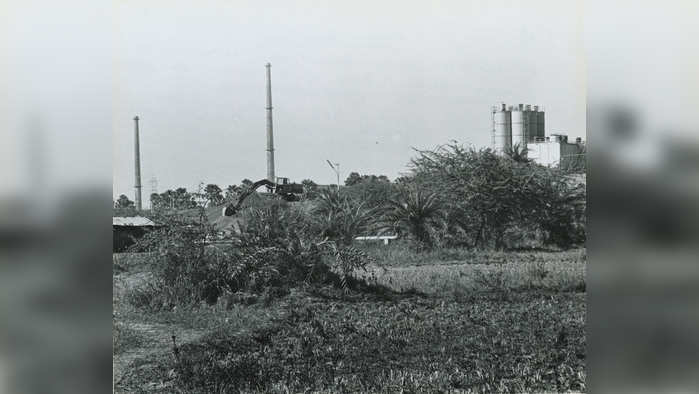 A bulldozer pushes forward the boundries of Tarapur Atomic Power Plant towards the field of Akarpatti Village. Around 1467 farmers in coastal villages of Akarpatti faces displacement as nuclear power plant add two more units.