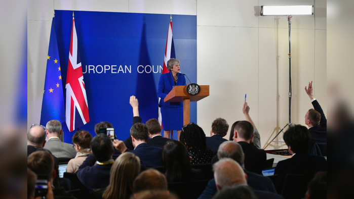 BRUSSELS, BELGIUM - APRIL 11: British Prime Minister Theresa May speaks at a news conference at the European Union Council headquarters April 11, 2019 in Brussels, Belgium. After May presented her case for a delay, EU leaders agreed tonight to extend the deadline for Britain's exit from the EU to October 31.  (Photo by Leon Neal/Getty Images)