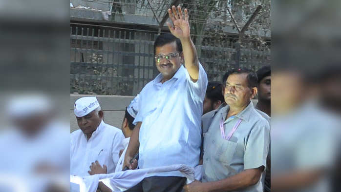 Delhi CM Arvind Kejriwal during a road show at Kirari Mukundpur village in Delhi on Wednesday----------------Ishant Chauhan