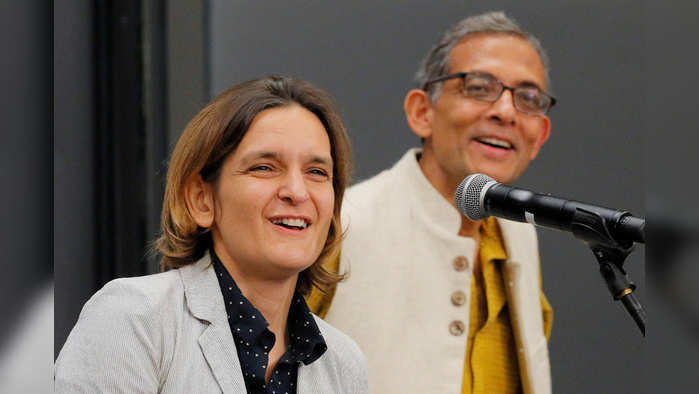 Abhijit Banerjee and Esther Duflo, two of the three winners of the 2019 Nobel Prize in Economics, speak at news conference at the Massachusetts Institute of Technology (MIT) in Cambridge, Massachusetts, U.S., October 14, 2019.     REUTERS/Brian Snyder     TPX IMAGES OF THE DAY