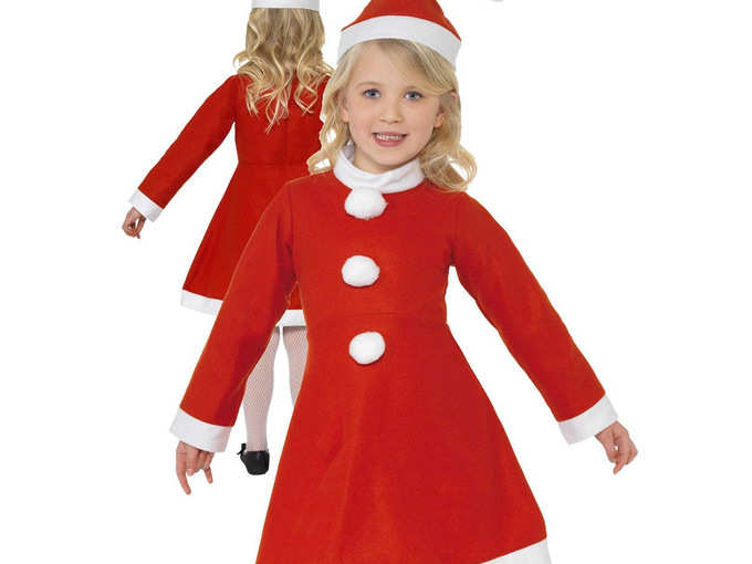 Stylla London Kids Miss Santa Claus Christmas Fancy Dress Outfit (Red, 7-9 Years)