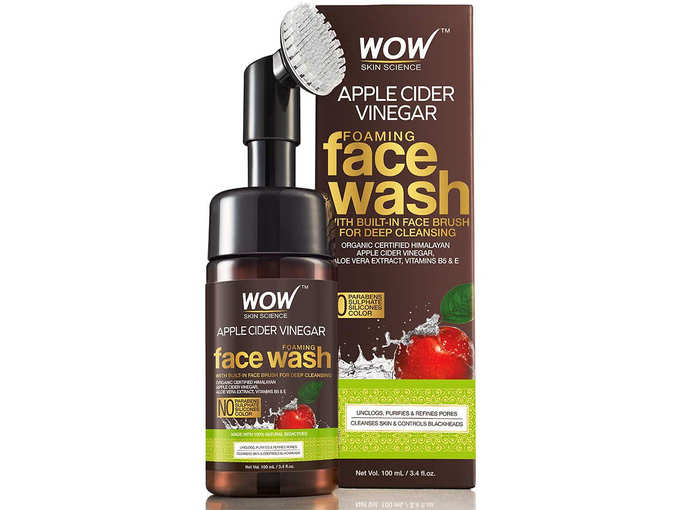 Organic Apple Cider Vinegar Foaming Face Wash with Built-In Brush - No Parabens, Sulphate and Silicones, 100 ml