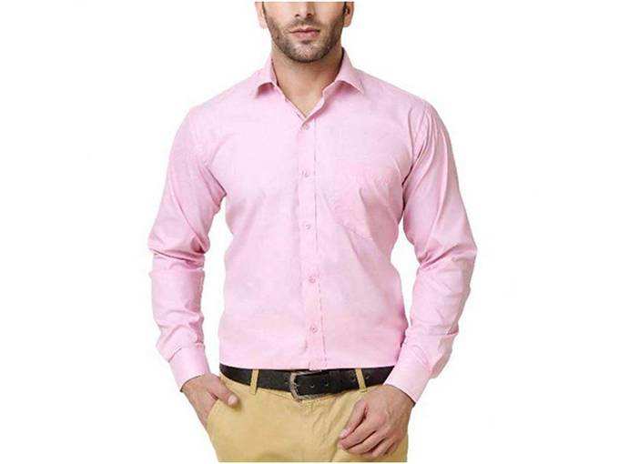 Mens Regular Fit Pink Color Formal Shirt.