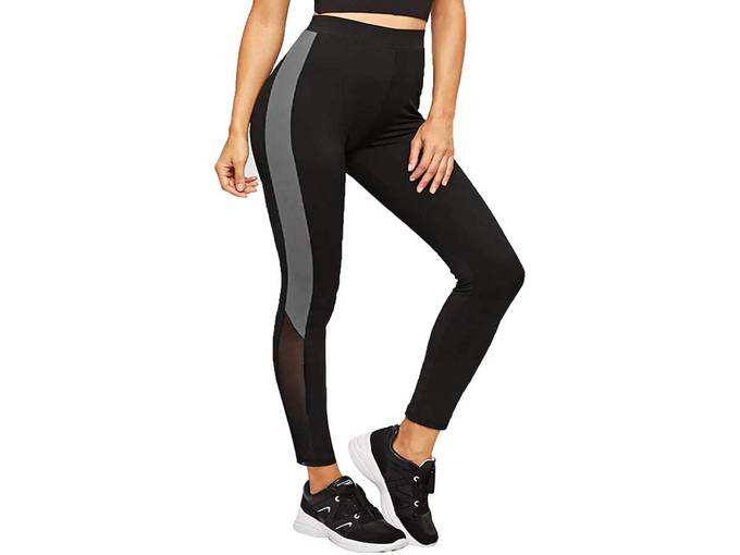 Yoga Gym Zumba Workout and Active Sports Fitness Black Polyester Leggings Tights