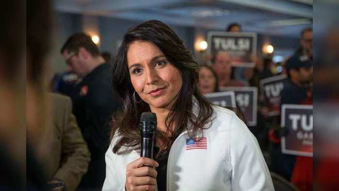 PORTSMOUTH, NH - FEBRUARY 09: Democratic presidential candidate Rep. Tulsi Gabbard (D-HI) answers media questions following a campaign event on February 9, 2020 in Portsmouth, New Hampshire. The first in the nation primary is on Tuesday, February 11.   Scott Eisen/Getty Images/AFP