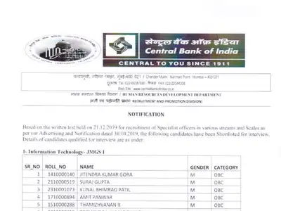 सेंट्रल बैंक ऑफ इंडिया एसओ रिजल्ट सेंट्रल बैंक ऑफ इंडिया एसओ रिजल्ट