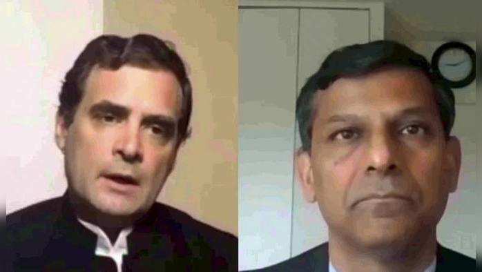 ?????? ???? ????????? ????? ??????? ????? ?????.  **EDS: SCREENSHOT POSTED BY@RahulGandhi ON APRIL 30, 2020** New Delhi: Former Congress President Rahul Gandhi (L) in a conversation with former RBI Governor Raghuram Rajan on the economic impact of the COVID-19, via a video link, in New Delhi, Thursday, April 30, 2020. India needs to open the economy in a measured way, Rajan said. (Twitter/PTI Photo)(PTI30-04-2020_000049B)