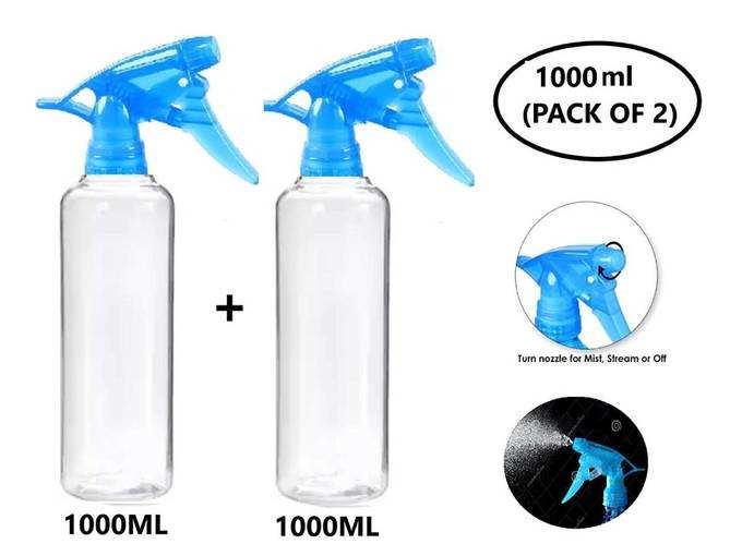 Urban King Empty Plastic Random Color Refillable Fine Mist Spray BottleS (1000ml)(Pack of 2)