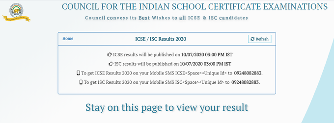 ICSE board result 2020 website