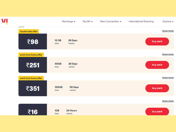 Vi Recharge Plans Vi व ड फ न आइड य ल य 351 क नय प ल न म ल ग 100gb ह ई स प ड ड ट Vi Vodafone Idea Introduces New 351 Rupees Work From Home Plan With 100gb High Speed Data