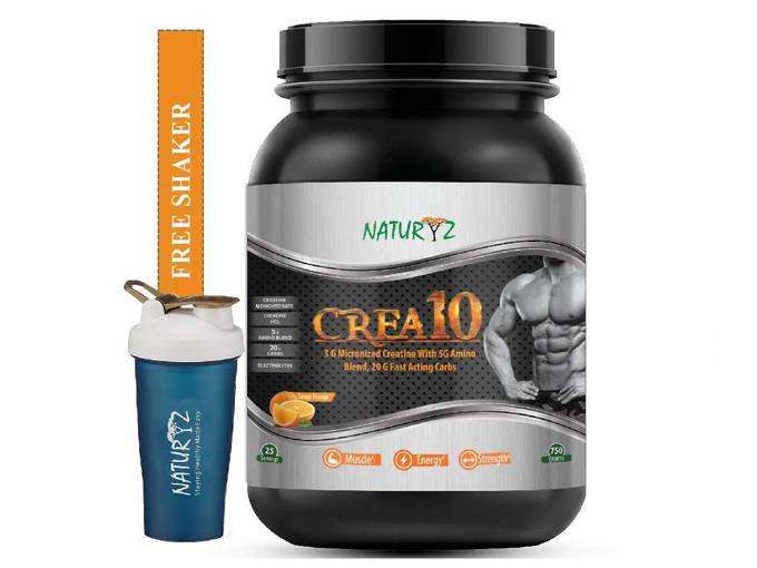Naturyz Crea10 Creatine Supplement with Micronized Creatine Monohydrate and HCL, 5g Amino Blend, 20g Fast Acting Carbs- Tangy Orange Flavor for Muscle...
