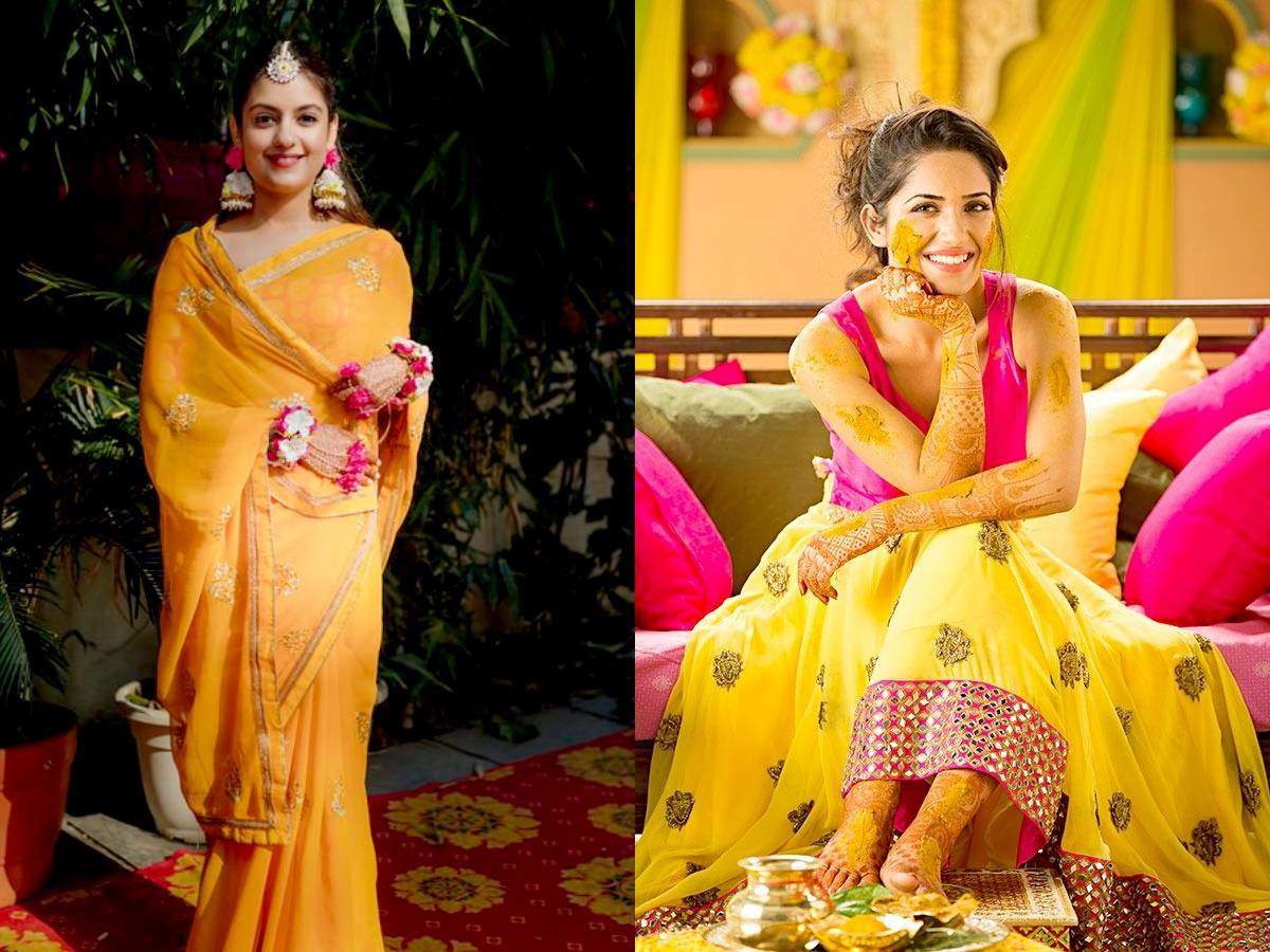 yellow saree for haldi function amazon