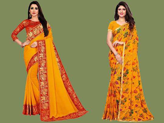 saree on amazon: Yellow Saree For Lohri : लोहड़ी के दिन पहनें यह पीली साड़ी,  निखरकर दिखेगी खूबसूरती - buy yellow saree on amazon for lohri  festival-fea-ture | Navbharat Times