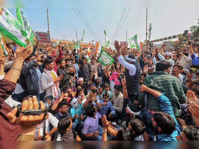 Jaipur: Bhartiya Kisan Union activists block a railway track during a four-hour ...