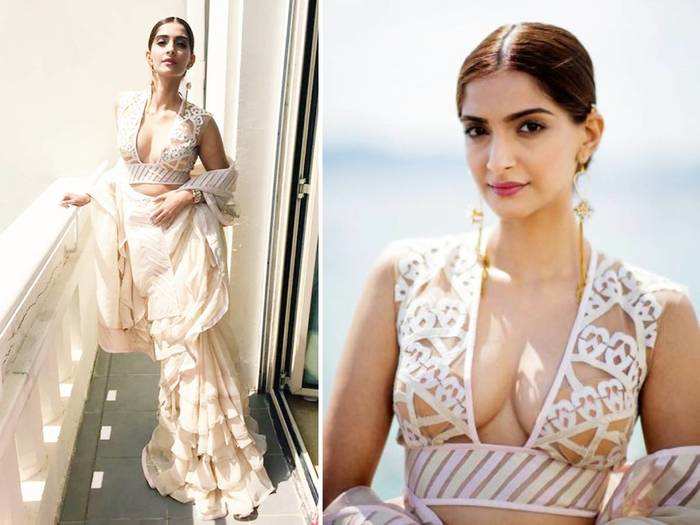 sonam kapoor ahuja brutally rolled for her black sari gown by shehla khan