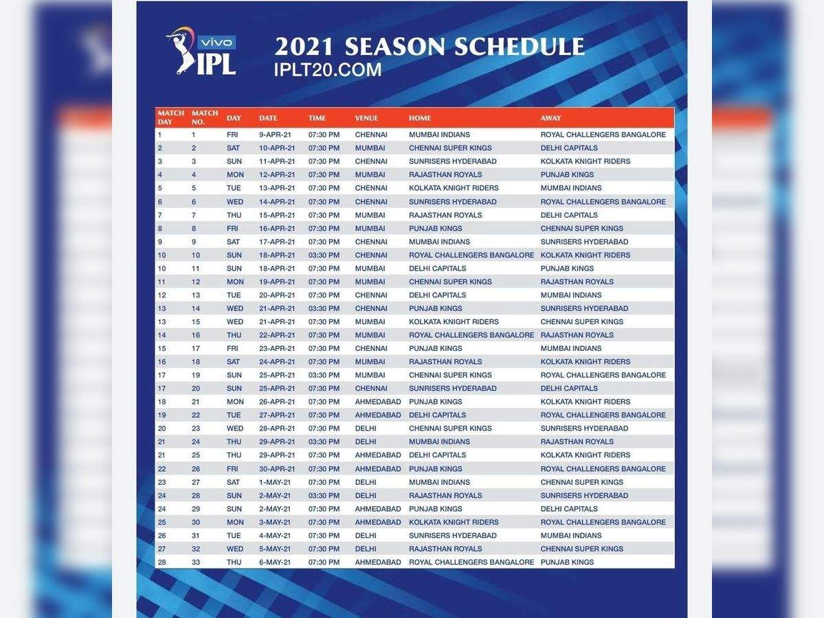 Schedule ipl 2021 IPL 2021