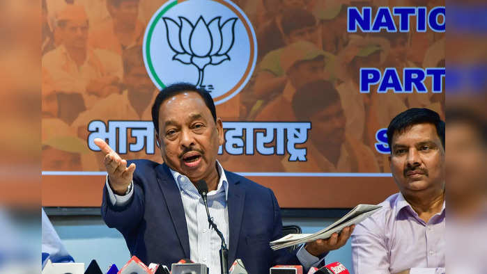 Mumbai: BJP's Rajya Sabha MP Narayan Rane addresses the media, at party office in Mumbai. (PTI Photo)(