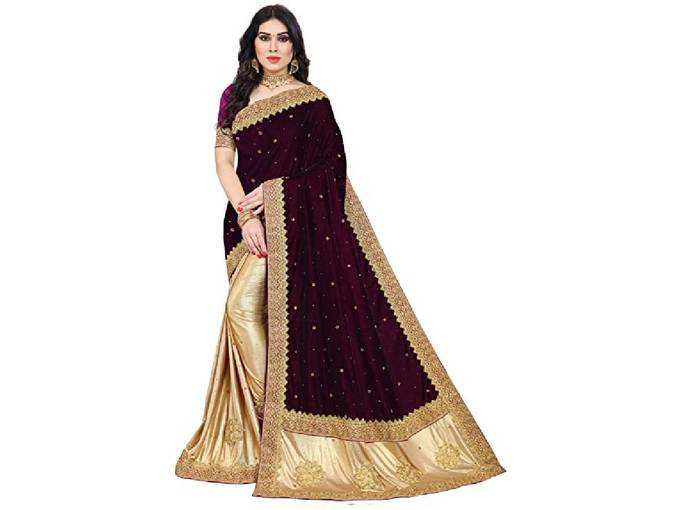 Niza Fashion Embellished, Embroidered Bollywood Silk Blend Saree