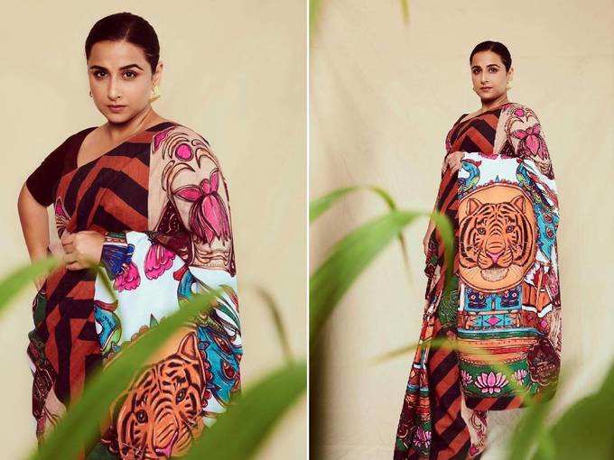 vidya balan fashion: lifestyle vidya balan wore a gorgeous printed saree for the promotions of her film sherni | Navbharat Times Photogallery