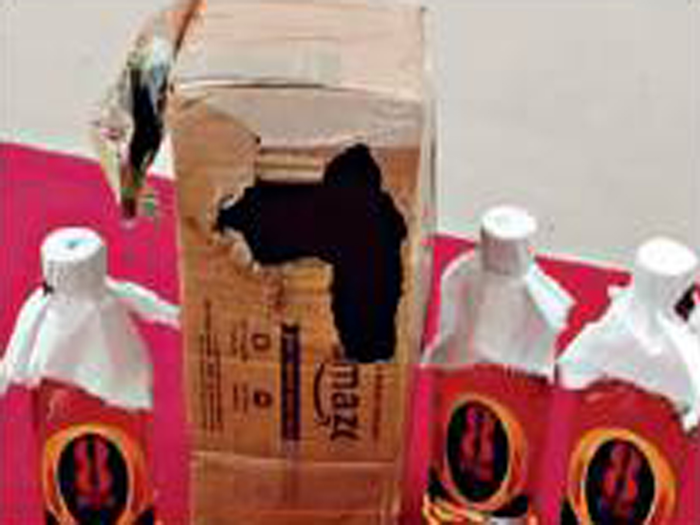 The seized Karnataka-made liquor bottles