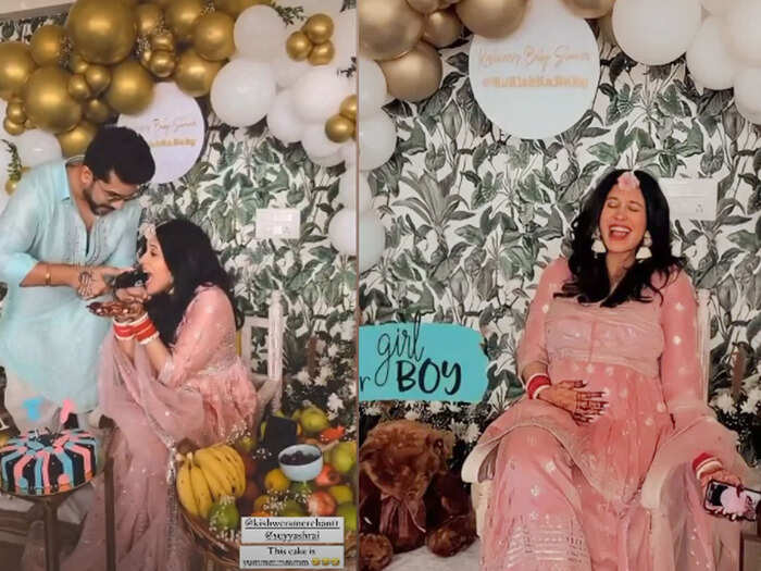 kishwer merchant as bride for baby shower: mom to be kishwer merchant turns  bride for her baby shower wears red chooda and mehendi watch photos-  Photos: अपनी गोद भराई पर दुलहन बनीं