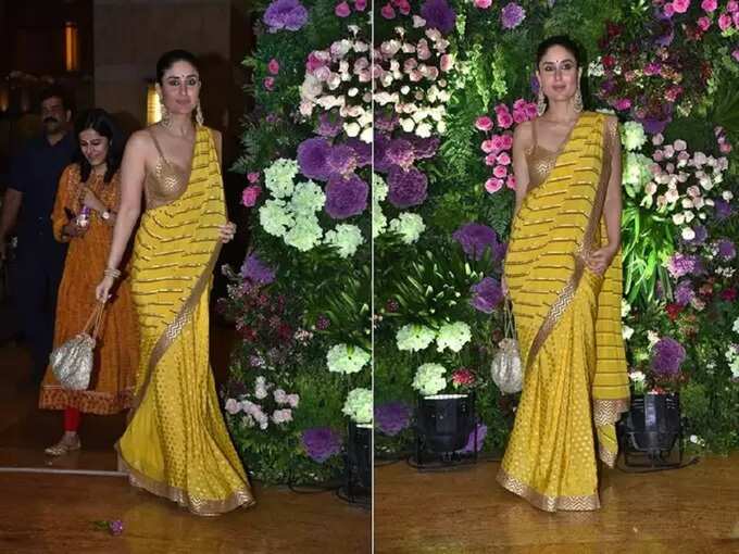 kareena kapoor bold and hot saree looks: करीना कपूरनं भावाच्या वरातीसाठी निवडला हॉट व बोल्ड साडी लुक, लोकांची नजर तिच्यावरच राहिली खिळून - kareena kapoor khan stunning look in yellow saree with golden blouse by nikasha