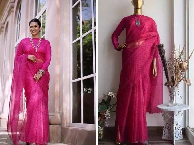 Divyanka Tripathi Glamorous Traditional Saree Look: अभिनेत्री गुलाबी रंगाच्या साडीमध्ये दिसतेय प्रचंड सुंदर, पतीसोबतचे रोमँटिक फोटो केले शेअर - divyanka tripathi dahiya looks pretty and stunning in rani pink bandhani organza saree latest photoshoot