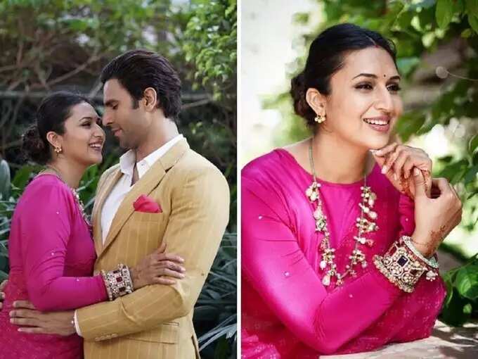 Divyanka Tripathi Glamorous Traditional Saree Look: अभिनेत्री गुलाबी रंगाच्या साडीमध्ये दिसतेय प्रचंड सुंदर, पतीसोबतचे रोमँटिक फोटो केले शेअर - divyanka tripathi dahiya looks pretty and stunning in rani pink bandhani organza saree latest photoshoot