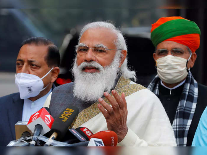 FILE PHOTO: Indias Prime Minister Narendra Modi arrives at the parliament house to attend the first day of the budget session, in New Delhi