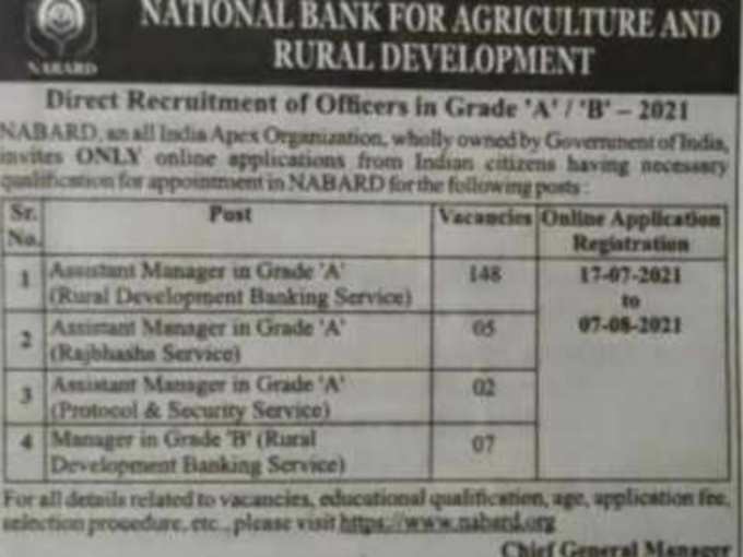 NABARD Recruitment 2021 notice