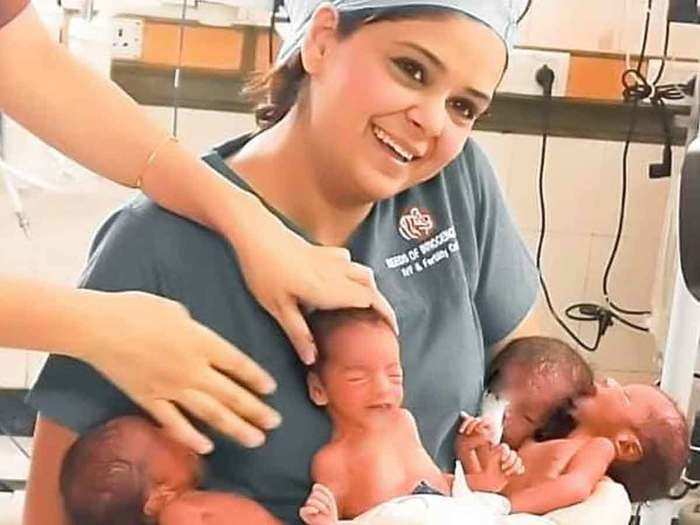 Woman Gives Birth To 4 Babies Via Ivf After Being Childless For 8 Years श द क 8 स ल तक म नह बन प रह थ मह ल थक ह रकर ह च क थ न र श अब