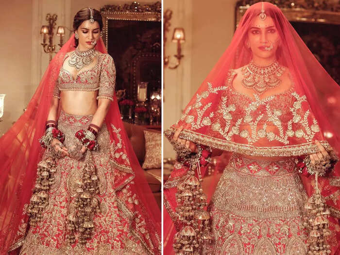 manish malhotra kriti sanon bridal look: कुमकुम से सजा माथा-हाथ में कलीरे और लंबा घूंघट, हल्के दुपट्टे में लिपटीं कृति सेनन का पहले नहीं देखा होगा ऐसा लुक ...