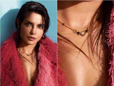 priyanka chopra mangalsutra: priyanka chopra bvlgari mangalsutra is elegant  and chic - शादी के 2 साल बाद प्रियंका चोपड़ा के गले में नजर नया मंगलसूत्र,  हीरा-काले मोती और सोने को ...