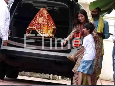 गणपति बप्पा को अकेले घर लाईं Shilpa Shetty, बेटे Viaan को सिखाया नारियल तोड़ने का तरीका 